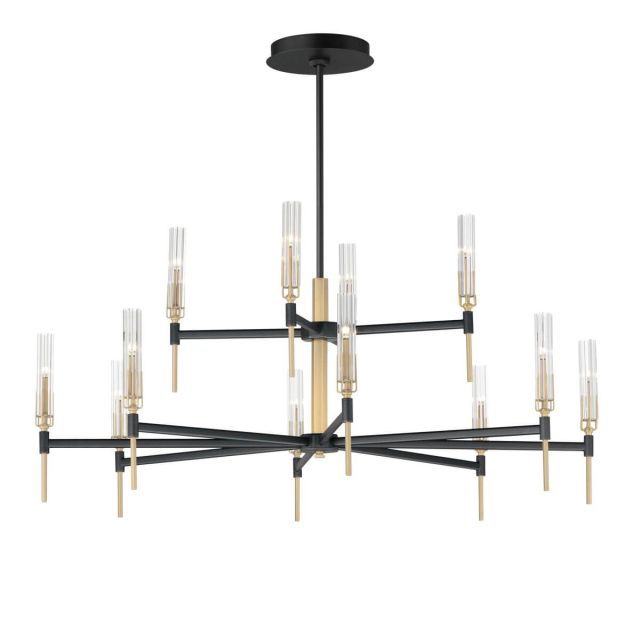 Maxim Lighting Flambeau 12 Light 48 inch 2 Tier LED Chandelier in Black-Antique Brass with Clear Scalloped Glass 16129CLBKAB