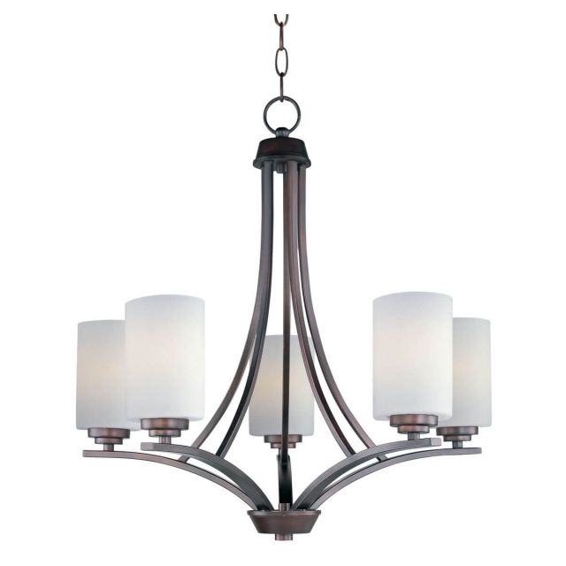 Maxim Lighting 20035SWOI Deven 5 Light 24 inch Single-Tier Chandelier in Oil Rubbed Bronze with Satin White Glass