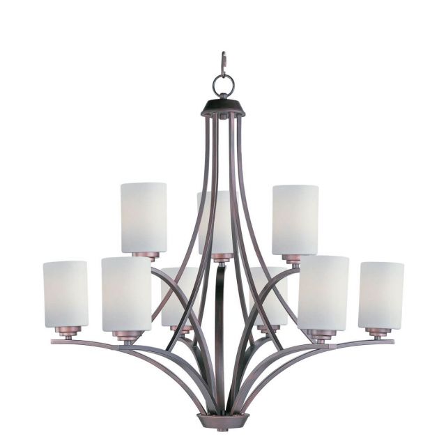 Maxim Lighting Deven 9 Light 32 inch Multi-Tier Chandelier in Oil Rubbed Bronze with Satin White Glass 20036SWOI