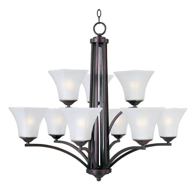Maxim Lighting 20096FTOI Aurora 9 Light 32 inch Multi-Tier Chandelier in Oil Rubbed Bronze with Frosted Glass