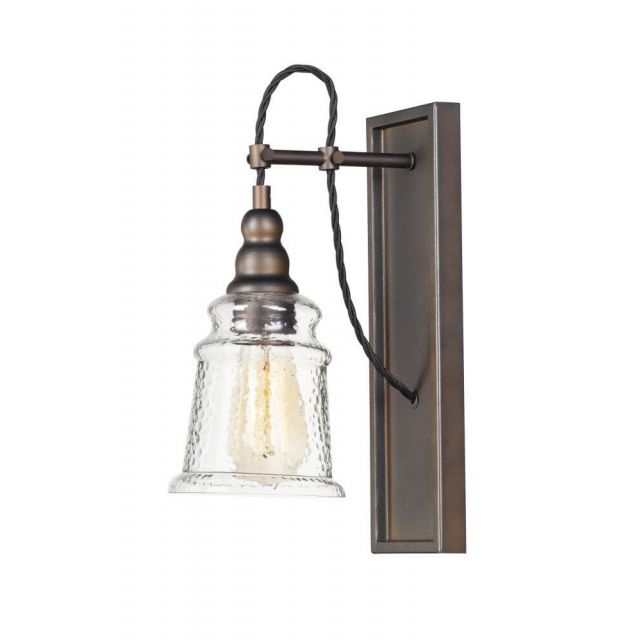 Maxim Lighting 21572HMOI Revival 1 Light 14 Inch Tall Wall Sconce in Oil Rubbed Bronze with Hammer Glass