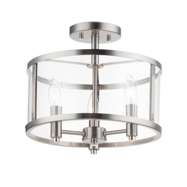 Maxim Lighting 25250CLSN Sentinel 3 Light 13 inch Semi-Flush Mount in Satin Nickel with Clear Glass