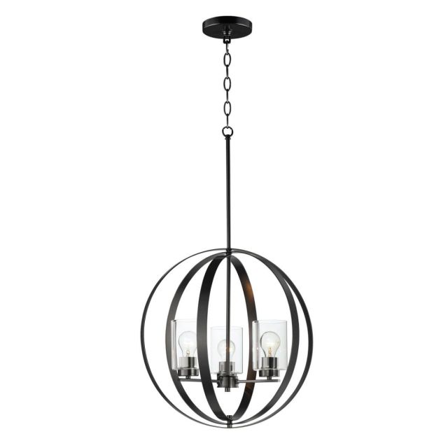 Maxim Lighting Sentinel 3 Light 21 inch Single Pendant in Black with Clear Glass 25254CLBK