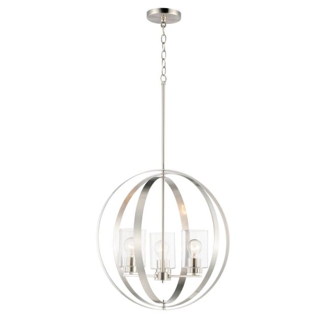Maxim Lighting 25254CLSN Sentinel 3 Light 21 inch Single Pendant in Satin Nickel with Clear Glass