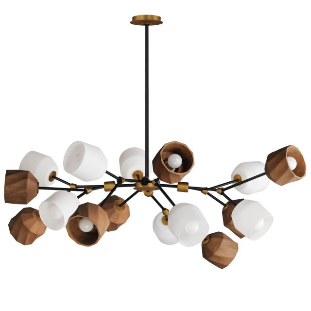 Maxim Lighting Akimbo 16 Light 61 inch LED Multi-Light Pendant in Dark Bronze-Antique Brass with Combination of Walnut Stained Oak and Satin White Glass Shades 28279DBZAB