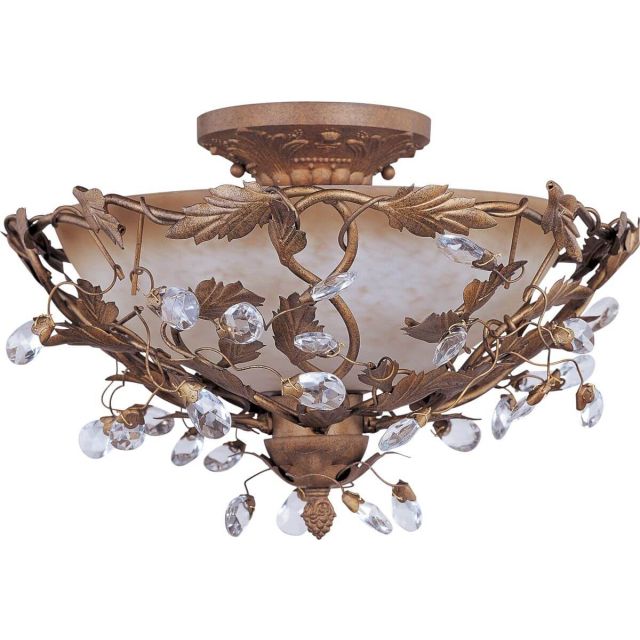 Maxim Lighting 2859EG Elegante 3 Light 17 inch Semi-Flush Mount in Etruscan Gold with Frosted Ivory Glass