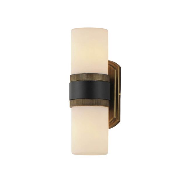 Maxim Lighting Ruffles 2 Light 14 inch Tall Outdoor Wall Light in Black-Antique Brass with Satin White Opal Glass 32651SWBKAB