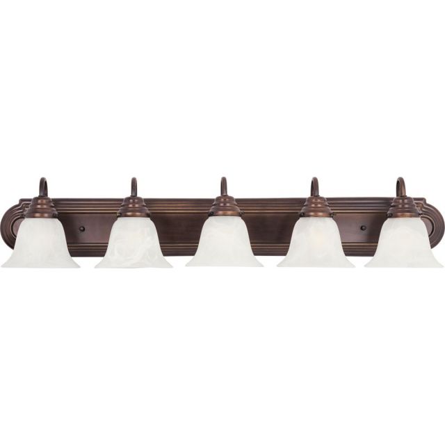 Maxim Lighting Essentials 5 Light 36 Inch Bath Vanity In Oil Rubbed Bronze With Marble Glass Shade 8015MROI