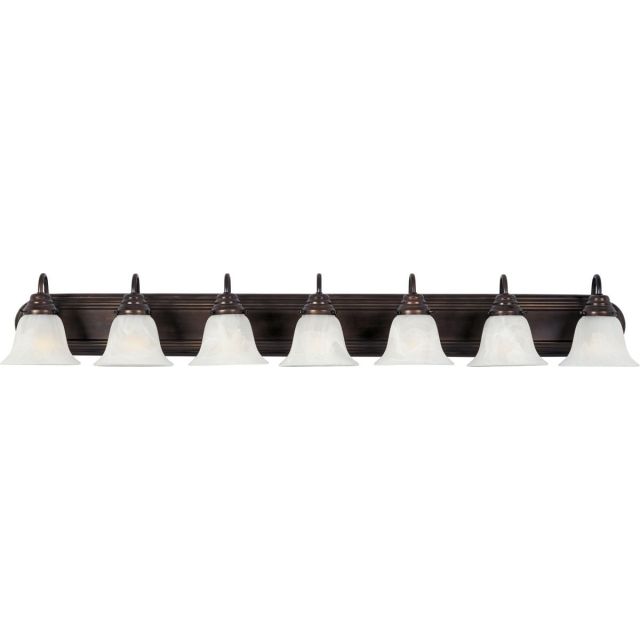 Maxim Lighting 8016MROI Essentials 7 Light 48 Inch Bath Vanity In Oil Rubbed Bronze With Marble Glass Shade