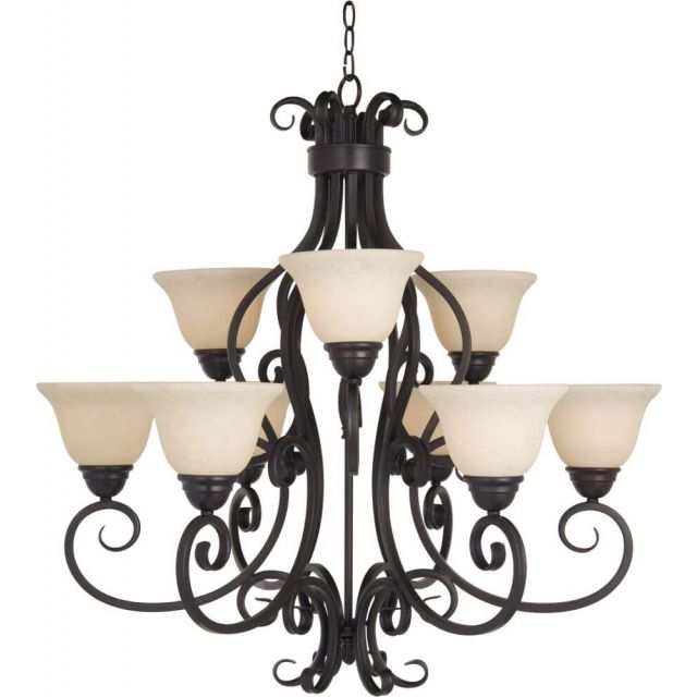 Maxim Lighting 12207FIOI Manor 9 Light 33 Inch Chandelier In Oil Rubbed Bronze With Frosted Ivory Glass Shade