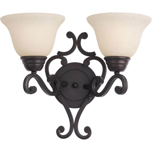 Maxim Lighting 12212FIOI Manor 2 Light 14 Inch Tall Wall Sconce In Oil Rubbed Bronze With Frosted Ivory Glass Shade