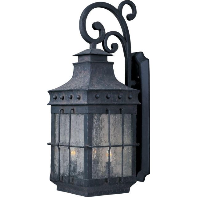 Maxim Lighting 30084CDCF Nantucket 3 Light 23 Inch Tall Outdoor Wall Lantern In Country Forge With Seedy Glass Shade