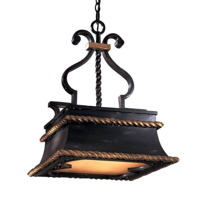 Metropolitan N6111-20 Montparnasse 3 Light 17 inch Pendant in French Coal-Gold Leaf Highlights with Double French Scavo Glass