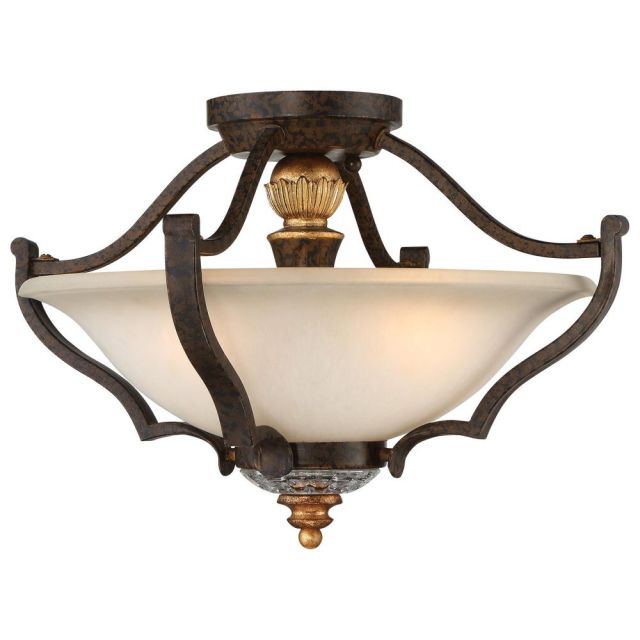 Metropolitan N6450-652 Chateau Nobles 3 Light 17 Inch Semi-Flush Mount In Raven Bronze With Sunburst Gold Highlights And Driftwood Glass Shade