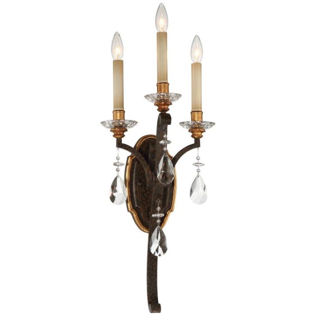 Metropolitan N6453-652 Chateau Nobles 3 Light 26 Inch Tall Wall Sconce In Raven Bronze With Sunburst Gold Highlights And Glass Shade