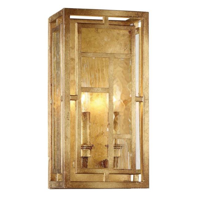 Metropolitan N6472-293 Edgemont Park 2 Light 14 Inch Tall Wall Sconce In Pandora Gold Leaf With Textured Glass Shade