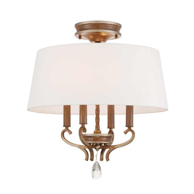 Metropolitan Magnolia Manor 4 Light 19 inch Semi-Flush Mount in Pale Gold-Distressed Bronze with White Cloth Shade N6552-690