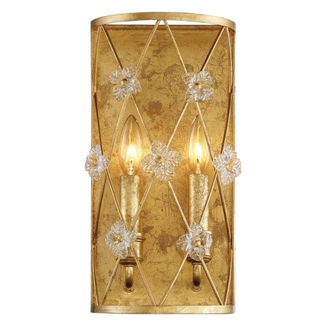 Metropolitan N6561-596 Victoria Park 2 Light 14 Inch Tall Wall Sconce In Elara Gold With Clear Flowers Glass Shade