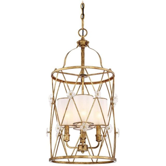 Metropolitan N6562-596 Victoria Park 3 Light 15 Inch Pendant In Elara Gold With Clear With Frost Inside Glass Shade