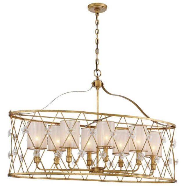 Metropolitan N6568-596 Victoria Park 8 light 43 inch Island Light In Elara Gold With Clear With Frost Inside Glass Shade