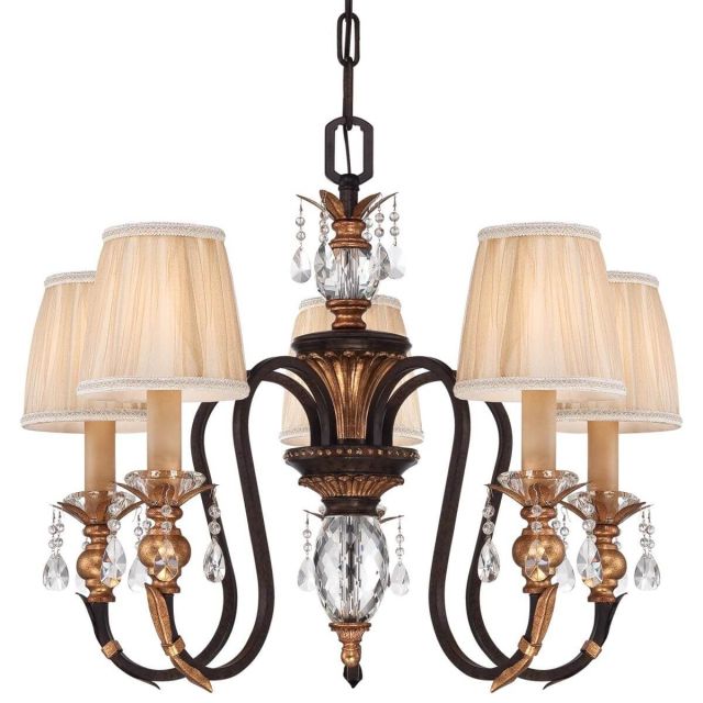 Metropolitan N6645-258B Bella Cristallo 5 Light 27 inch Chandelier in French Bronze-Gold Highlights with Pleated Champagne shade