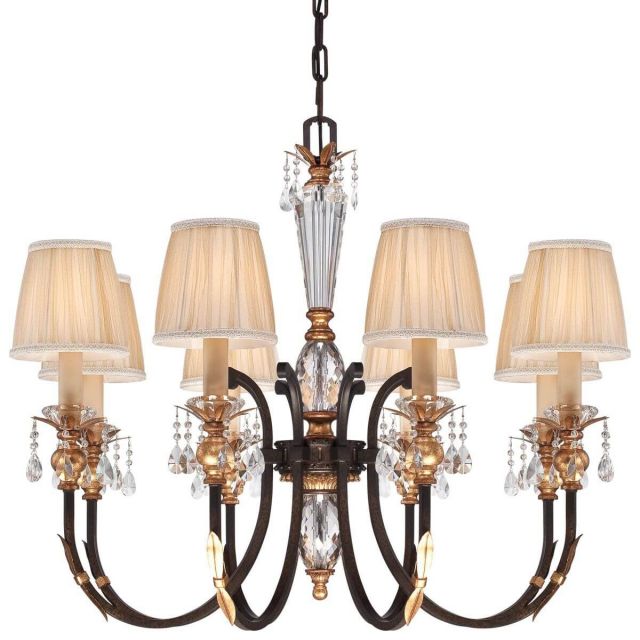 Metropolitan N6648-258B Bella Cristallo 8 Light 35 inch Chandelier in French Bronze-Gold Highlights with Pleated Champagne shade