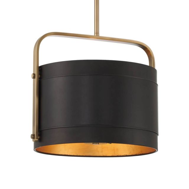 Metropolitan Contrast 4 Light 17 inch Convertible Pendant to Semi Flush in Aged Antique Brass-Coal with Onyx Leather Shade N6694-857