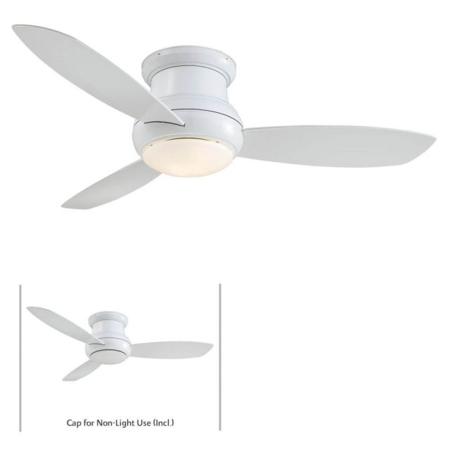 Minka Aire Concept II 52 inch WiFi Capable Flush Mount LED Outdoor Ceiling Fan In White White Blade And White Glass Shade - F474L-WH