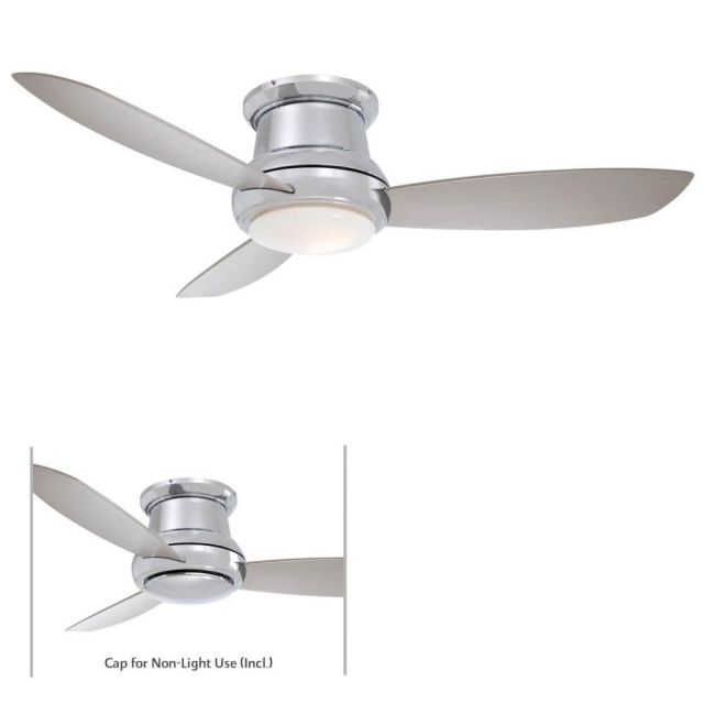 Minka Aire F518L-PN Concept II 44 Inch WiFi Capable Flush Mount LED Ceiling Fan In Polished Nickel With Silver Blade And White Opal Glass Shade