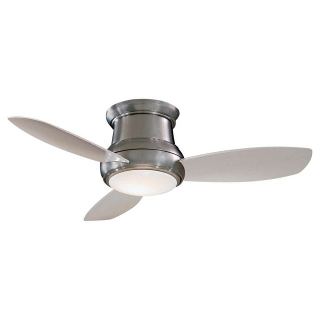 Minka Aire Concept II 52 inch WiFi Capable LED Flush Mount Ceiling Fan In Brushed Nickel Silver Blade And White Opal Glass - F519L-BN