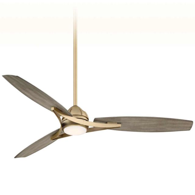 Minka Aire Molino 65 inch 3 Blade Smart LED Outdoor Ceiling Fan in Soft Brass with Seashore Grey Blade F742L-SBR