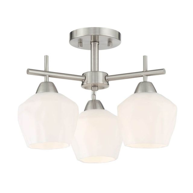 Minka Lavery 2172-84 Camrin 3 Light 16 inch Convertible Semi Flush - Chandelier in Brushed Nickel with Etched Opal Glass