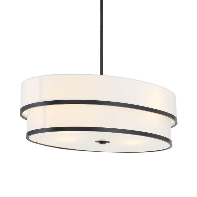 Minka Lavery 2448-66A Cascade 4 Light 32 inch Oval Pendant in Coal with White Linen Shade