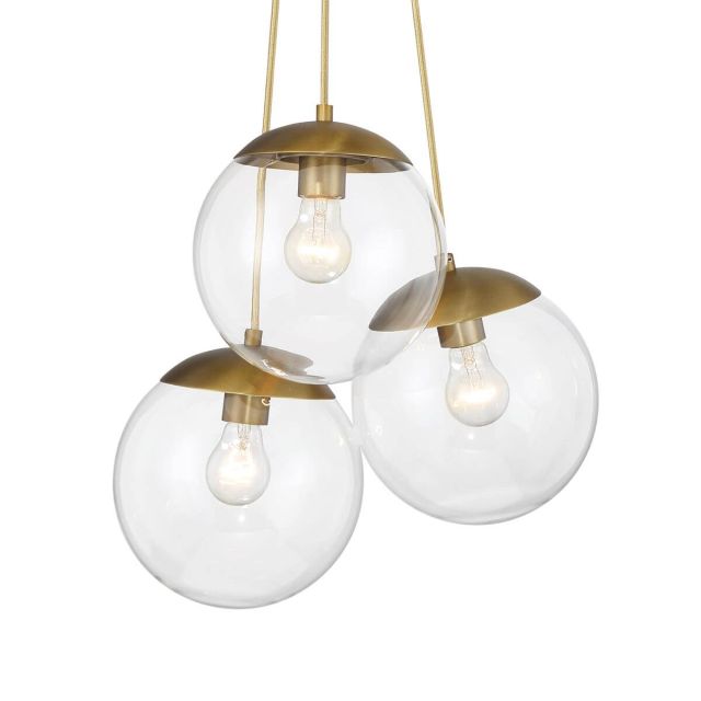 Minka Lavery 2743-695 Auresa 3 Light 12 inch Cluster Pendant in Soft Brass with Clear Glass