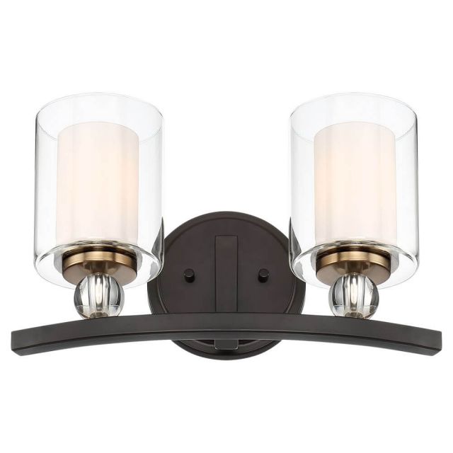 Minka Lavery Studio 5 2 Light 16 Inch Bath Bar In Painted Bronze With Natural Brush With Clear Glass Shade 3072-416