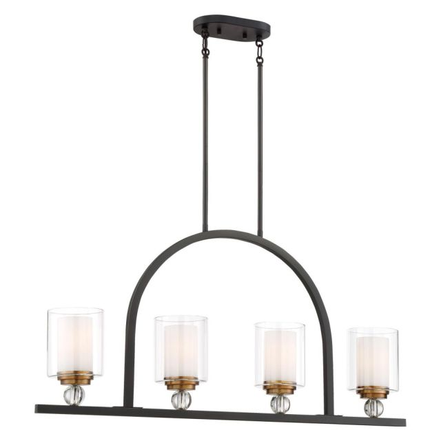 Minka Lavery Studio 5 4 light 38 inch Island Light In Painted Bronze With Natural Brushed Brass With Clear Glass Shade 3074-416