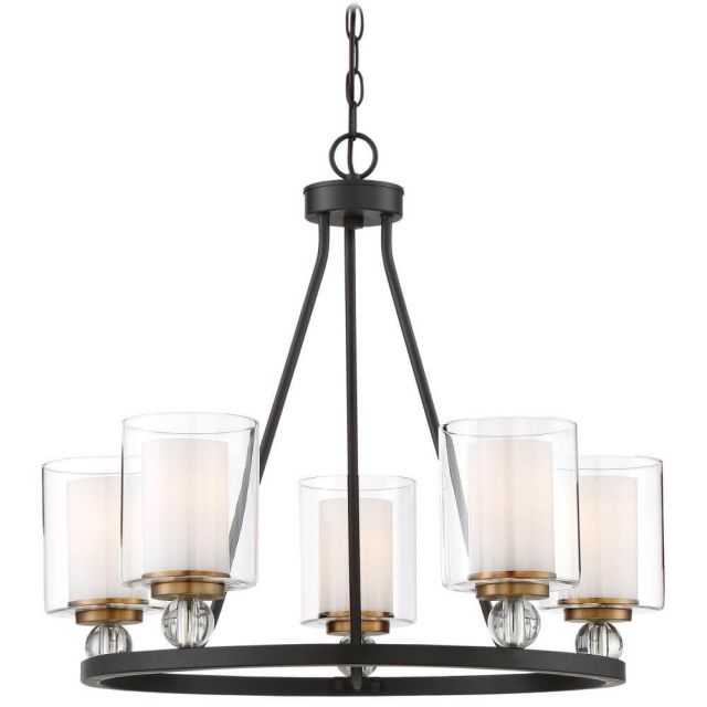 Minka Lavery 3075-416 Studio 5 5 Light 26 Inch Chandelier In Painted Bronze With Natural Brush With Clear Glass Shade