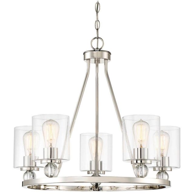 Minka Lavery 3075-613 Studio 5 5 Light 26 Inch Chandelier In Polished Nickel With Clear Glass Shade