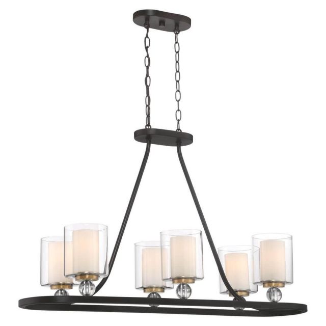 Minka Lavery Studio 5 5 Light 38 inch Island Light In Painted Bronze With Natural Brush With Clear With Interior Etched White Glass Shade 3076-416