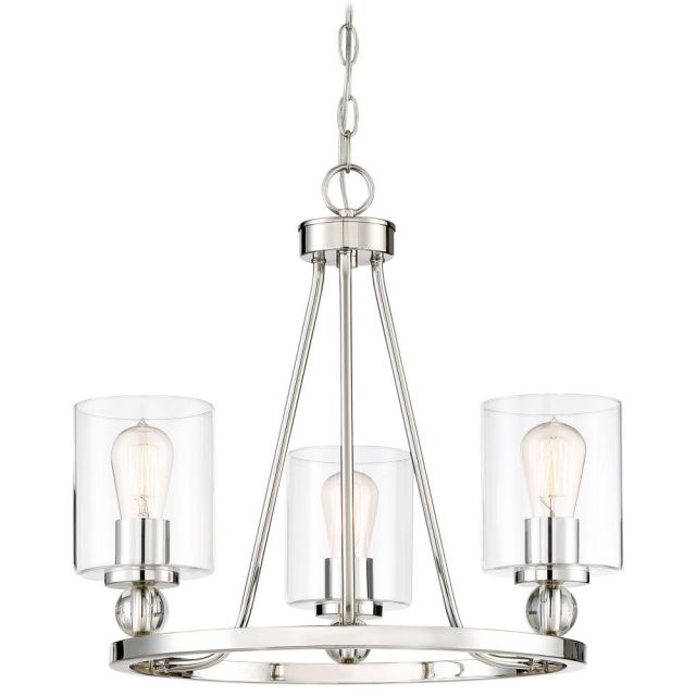 Minka Lavery Studio 5 3 Light 22 Inch Chandelier In Polished Nickel With Clear Glass Shade 3077-613