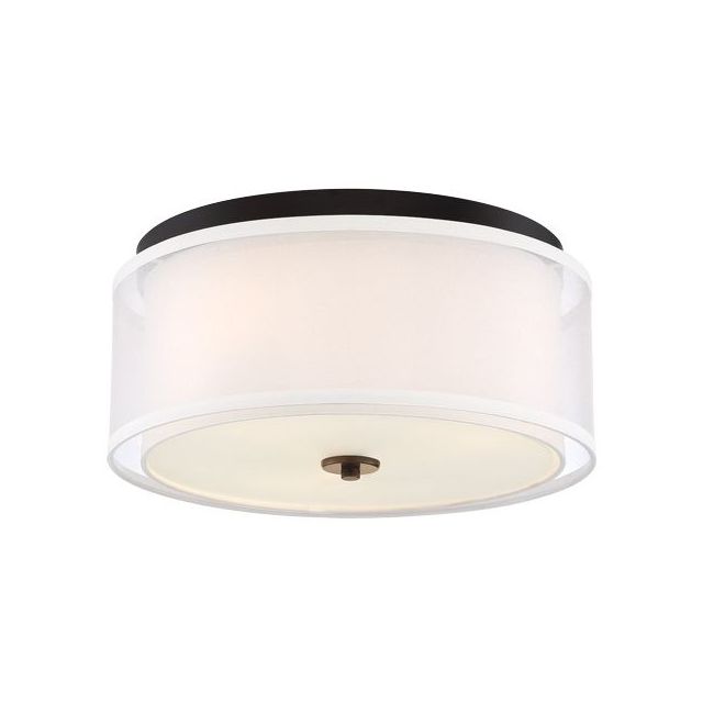 Minka Lavery 3078-416 Studio 5 3 Light 16 Inch Flush Mount in Painted Bronze-Natural Brush with Fabric Shade