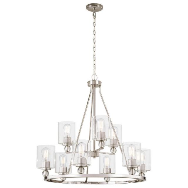 Minka Lavery Studio 5 9 Light 32 Inch Chandelier In Polished Nickel With Clear Glass Shade 3079-613