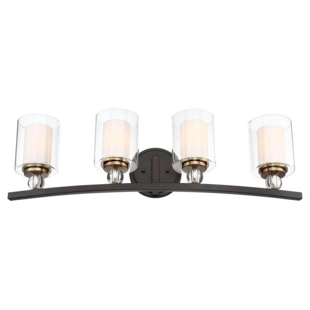 Minka Lavery 3080-416 Studio 5 4 Light 33 Inch Bath Bar In Painted Bronze With Natural Brush With Clear Glass Shade