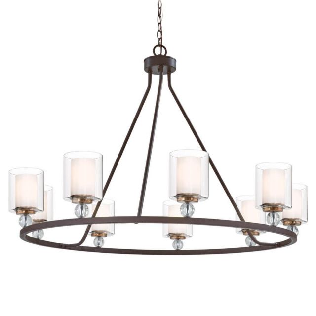 Minka Lavery Studio 5 9 Light 45 Inch Chandelier In Painted Bronze With Natural Brush With Clear Ribbed Glass Shade 3087-416