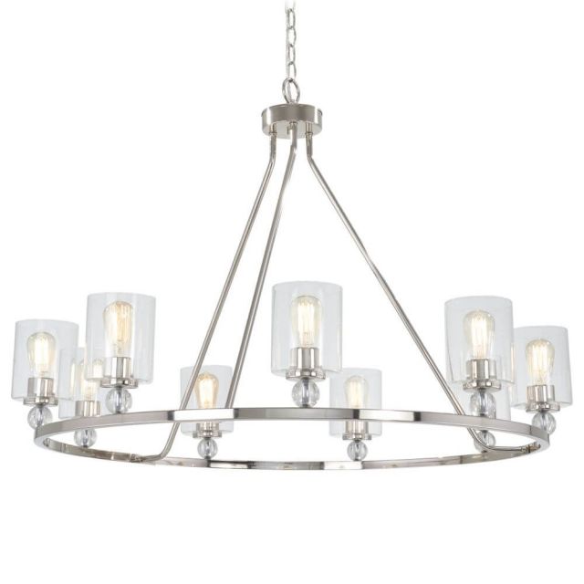 Minka Lavery Studio 5 9 Light 45 Inch Chandelier In Polished Nickel With Clear Glass Shade 3087-613