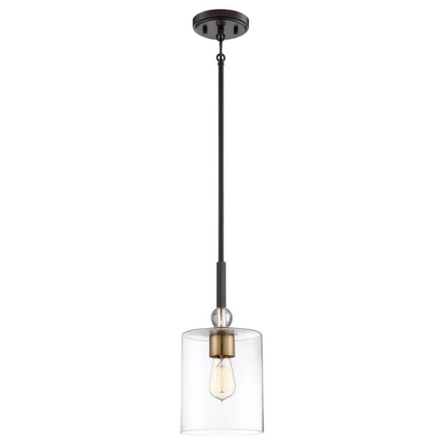 Minka Lavery 3089-416 Studio 5 1 Light 7 inch Pendant In Painted Bronze With Natural Brush With Clear Glass Shade