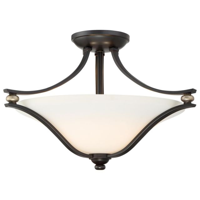 Minka Lavery 3282-589 Shadowglen 2 Light 18 Inch Semi-Flush Mount In Lathan Bronze With Gold Highlights And Etched White Glass Shade
