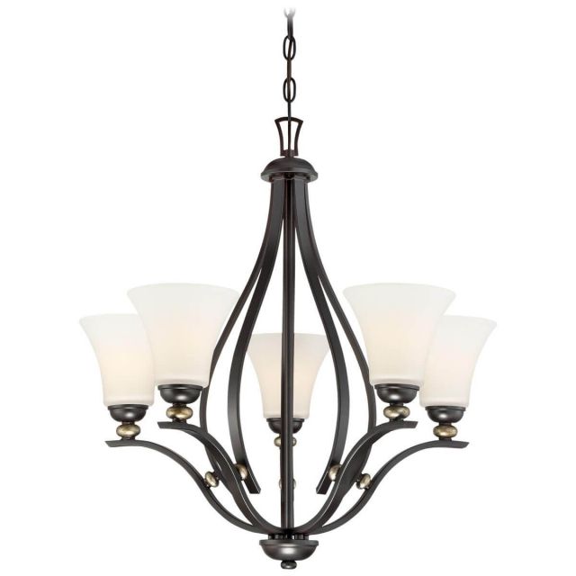 Minka Lavery 3285-589 Shadowglen 5 Light 26 inch Chandelier in Lathan Bronze-Gold Highlights with Etched White Glass