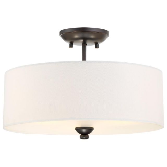 Minka Lavery Shadowglen 3 Light 16 Inch Semi-Flush Mount In Lathan Bronze With White Glass And White Linen Fabric Shade 3286-589
