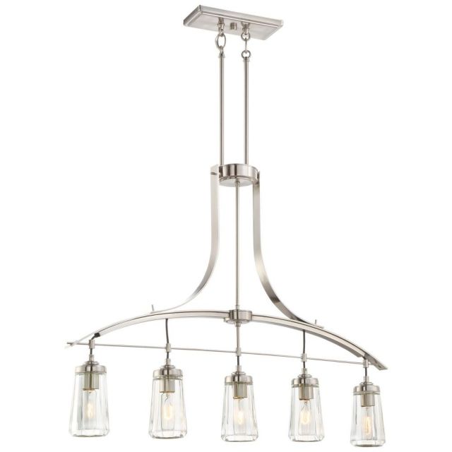 Minka Lavery Poleis 5 light 39 inch Island Light In Brushed Nickel With Clear Glass Shade 3306-84